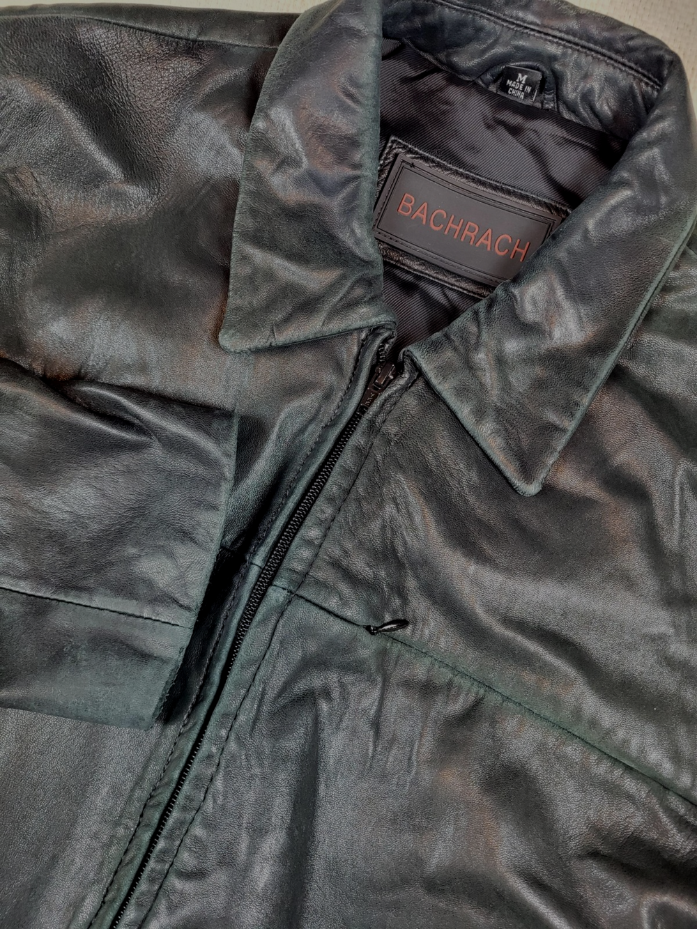Bachrach Leather Jacket Mens Medium Black Full Zip Pockets Classic Style Coat